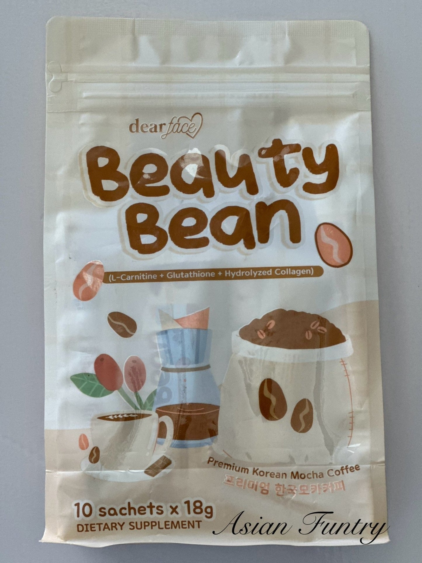 Dear Face Beauty Bean Mocha Coffee (L - Carnitine+Glutathione+Hydrolyzed Collagen) 10X18g sachets - Asian Funtry