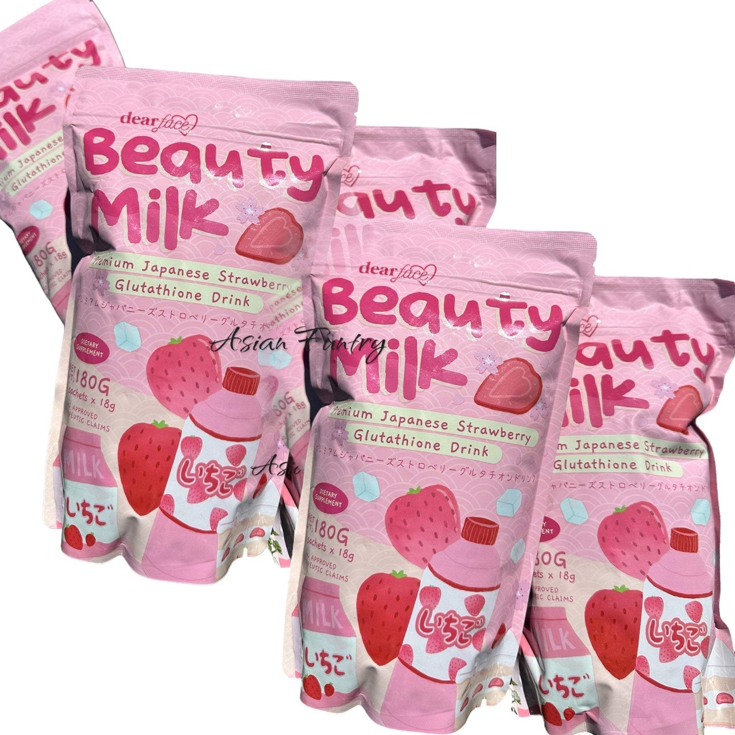 Dear Face Beauty Milk Premium Japanese Strawberry Glutathione drink (10X18g saachets) - Asian Funtry