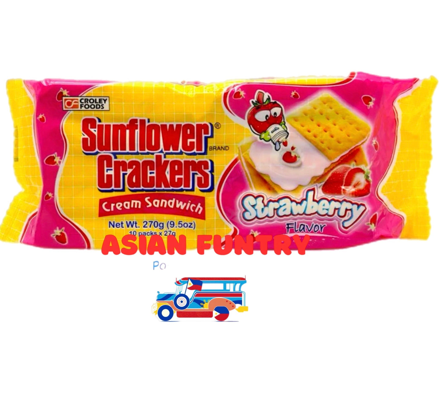 Sunflower Crackers Strawberry Cream Sandwich 10packsX27g - Asian Funtry