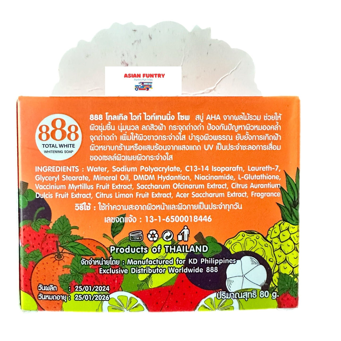 888 Total White Whitening Soap (80 gms) Gluta X10 Whitening with Vit. C and E - Asian Funtry