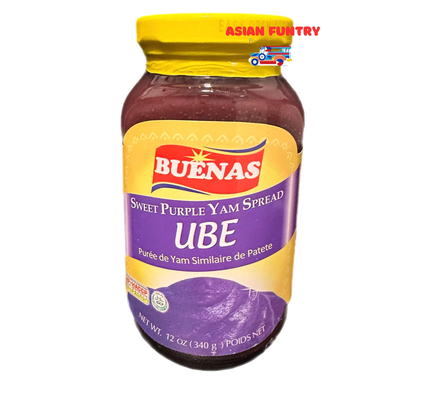 Experience the delicious and versatile Buenas Sweet Purple Yam Spread. With its distinct flavor, this spread is perfect for adding to your halo halo and other dessert and baking recipes. Made from high-quality ingredients, it's the perfect addition to elevate any dish. Stock up on this 12oz (340g) jar for all your sweet cravings.