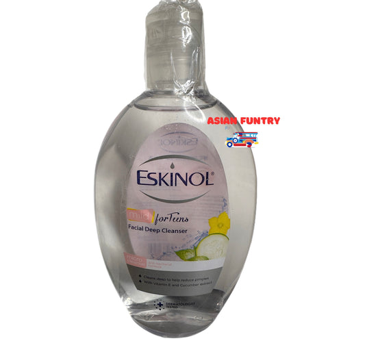 Improve your teen's skin with Eskinol's Facial Deep Cleanser Mild. Infused with Vitamin E and cucumber extract, this gentle cleanser nourishes and refreshes the skin, leaving it feeling clean and healthy. Perfect for daily use, it's the ultimate solution for clear and glowing skin.