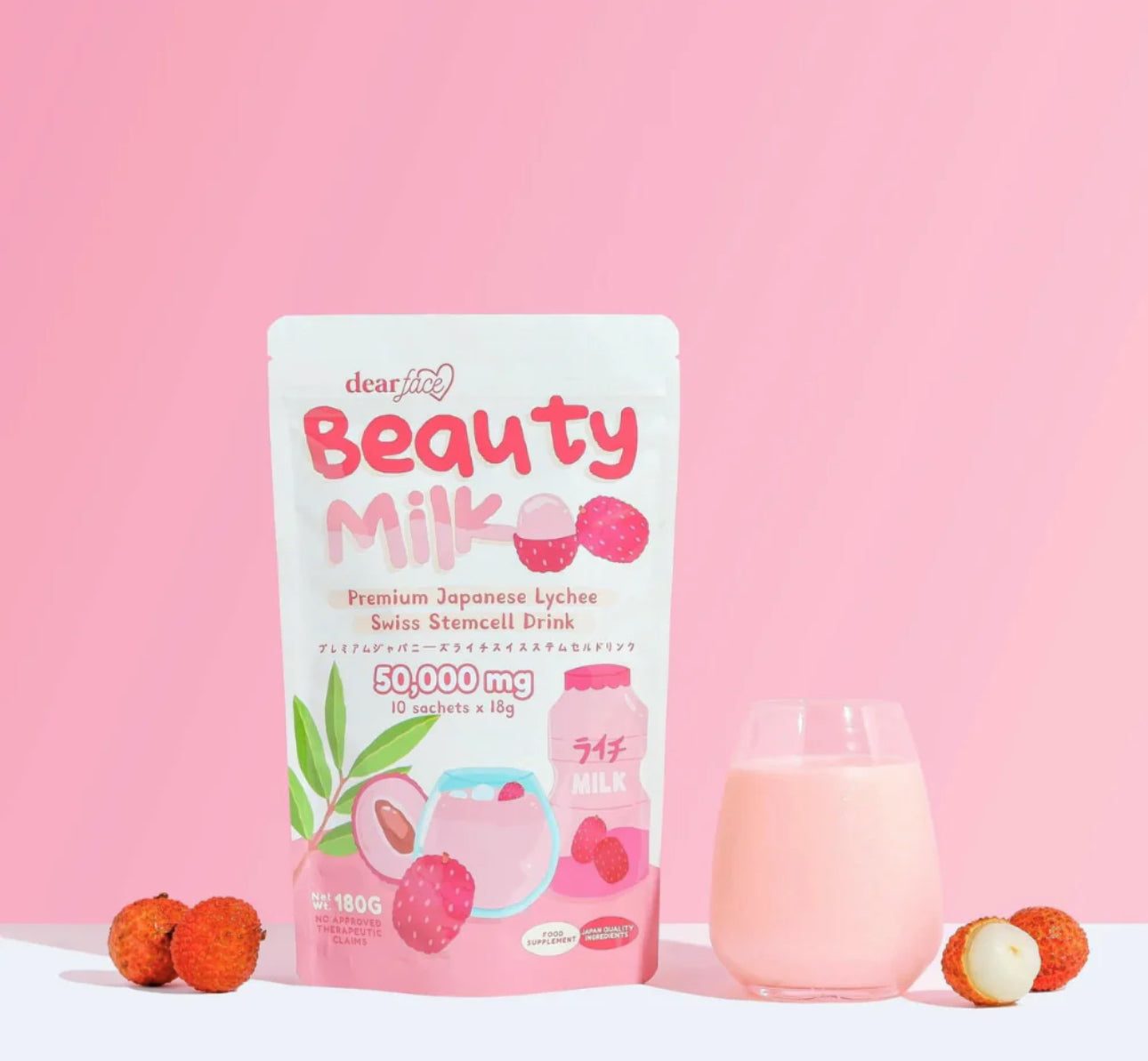 Dear Face Beauty Milk Premium Japanese Lychee Swiss Stemcell drink (10 sachets X18g)