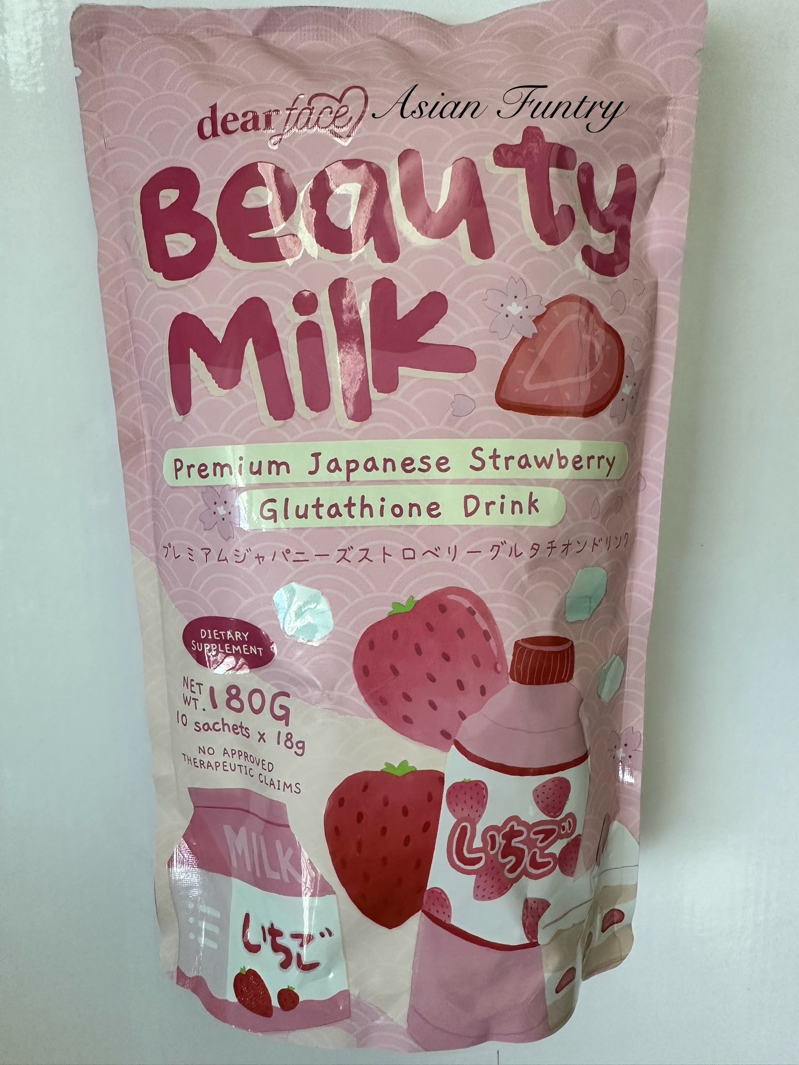 A yummy and milky Japanese strawberry packed with potent and high-grade reduced L-glutathione that effectively brightens complexion, makes skin radiant and glowing while keeping your skin safe from harmful UV rays. Mixed with known power ingredients such as hydrolyzed marine collagen, Rosehip extract, coenzyme Q10, Fernblock, and antioxidants that will surely help reverse fine lines, aging, and dark spots! An all-in-one beauty drink indeed!