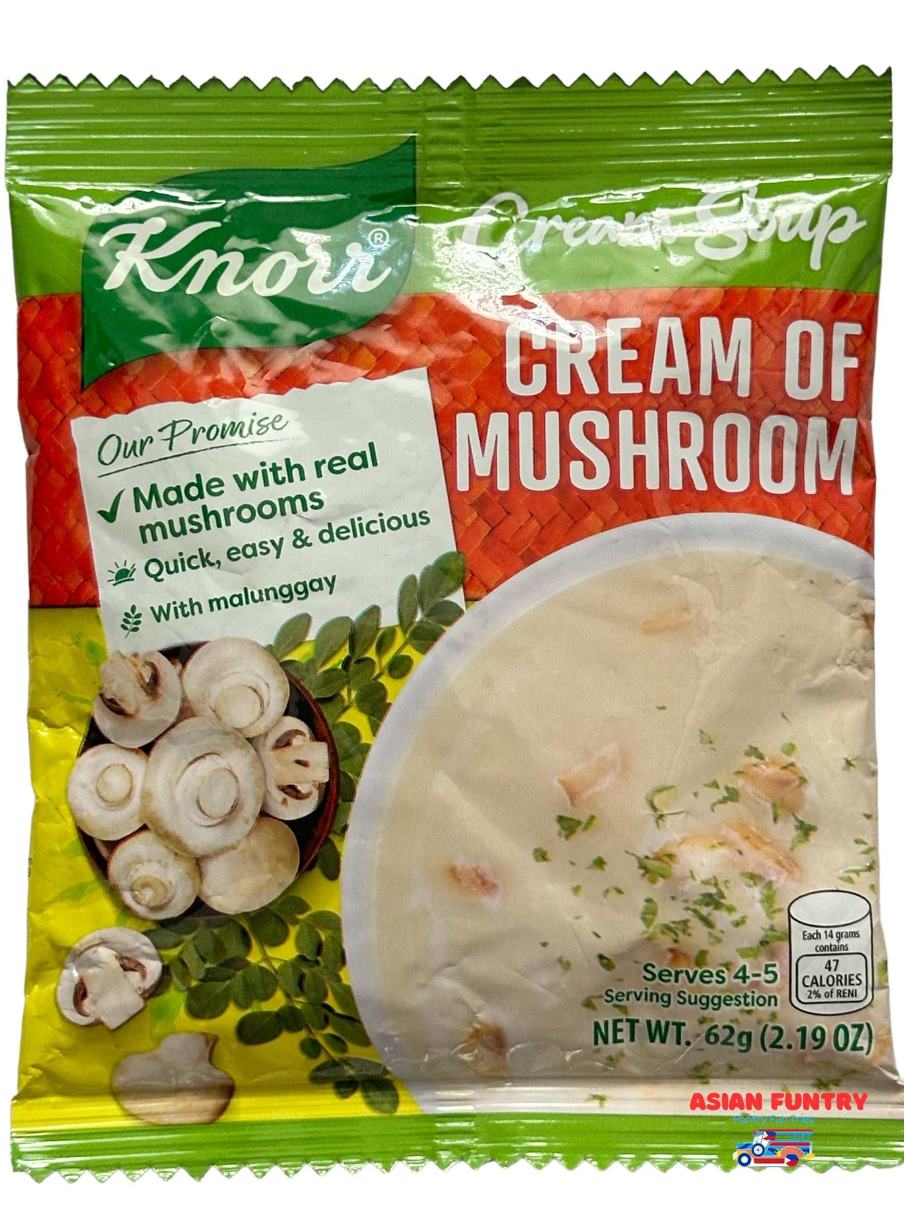 Indulge in the rich and savory taste of Knorr Cream of Mushroom soup, made with real mushrooms and the added nutritional benefits of malunggay. This creamy soup is the perfect comfort food for any occasion. Enjoy a spoonful of quality and flavor in every bite.