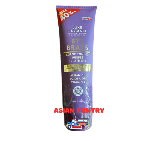 Introducing Luxe Organix Bye Brass Color Toning Purple Treatment - the industry expert's answer to brassiness and yellow undertones on bleached and blonde hair. Formulated with argan oil, jojoba oil, and Vitamin E, it pairs perfectly with our Bye Brass color toning shampoo for optimal results. Say goodbye to brass and hello to vibrant, beautiful locks.