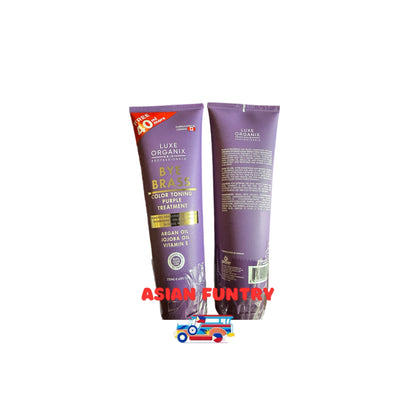 Introducing Luxe Organix Bye Brass Color Toning Purple Treatment - the industry expert's answer to brassiness and yellow undertones on bleached and blonde hair. Formulated with argan oil, jojoba oil, and Vitamin E, it pairs perfectly with our Bye Brass color toning shampoo for optimal results. Say goodbye to brass and hello to vibrant, beautiful locks.