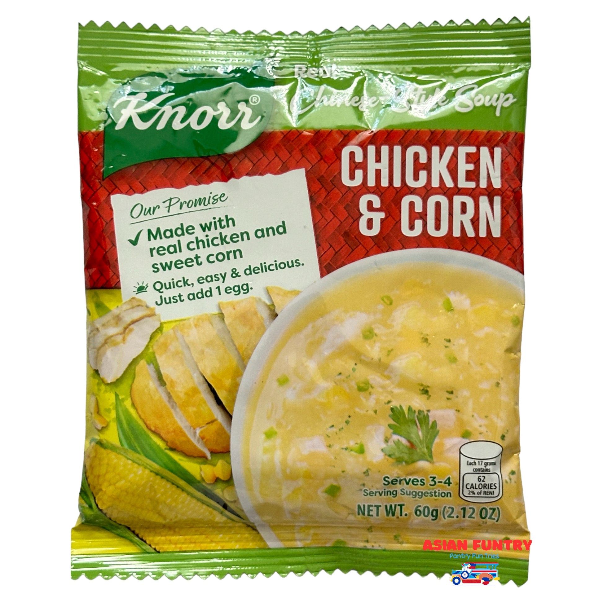 Indulge in the savory flavors of Knorr Chinese style soup. Made with real chicken and sweet corn, this soup is bursting with traditional Chinese flavors. Each spoonful is a delight for your taste buds, making it the perfect choice for a quick and delicious meal.