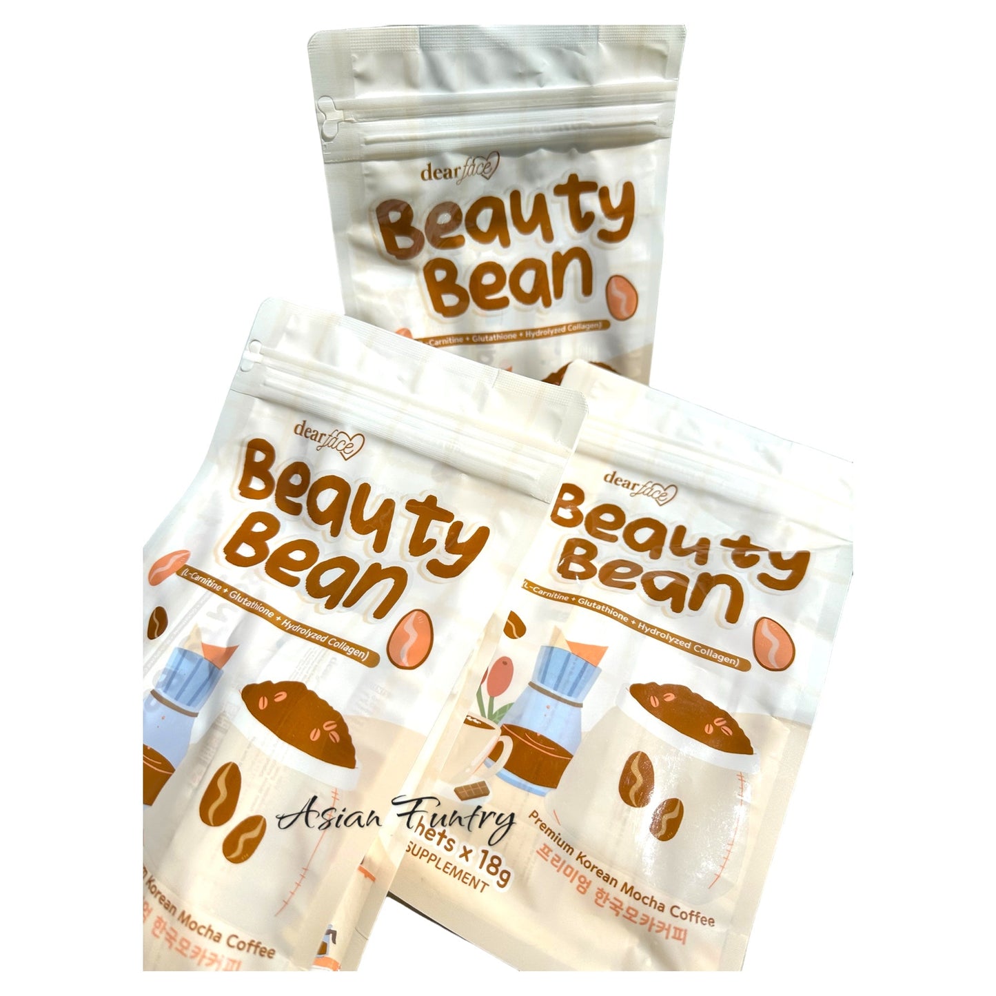 Dear Face Beauty Bean Mocha Coffee (L - Carnitine+Glutathione+Hydrolyzed Collagen) 10X18g sachets - Asian Funtry