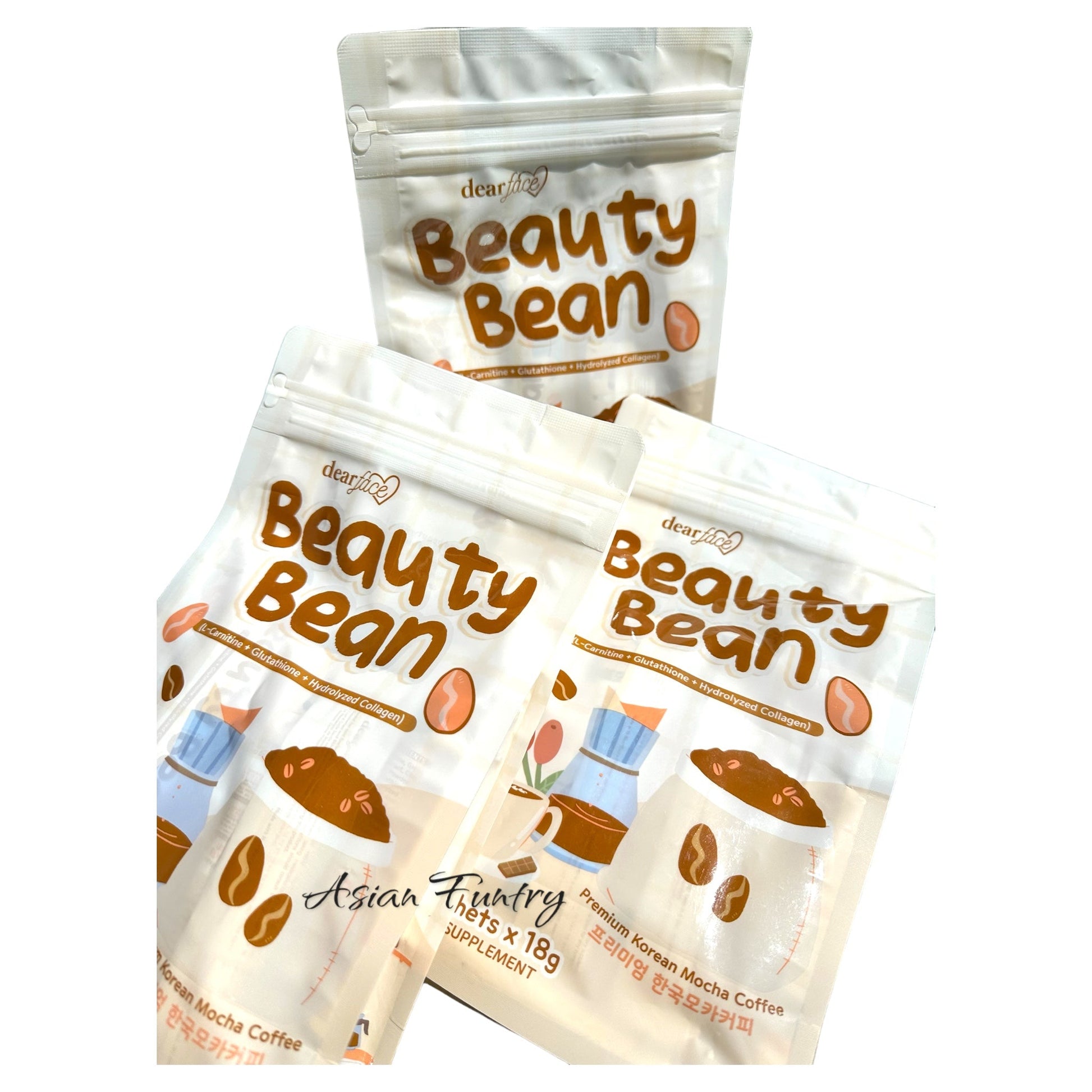 Dear Face Beauty Bean Mocha Coffee (L - Carnitine+Glutathione+Hydrolyzed Collagen) 10X18g sachets - Asian Funtry
