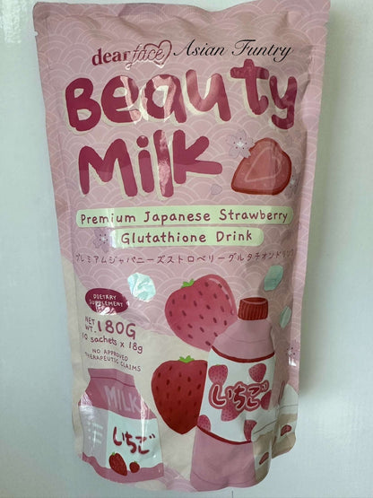 Dear Face Beauty Milk Premium Japanese Strawberry Glutathione drink (10X18g saachets) - Asian Funtry