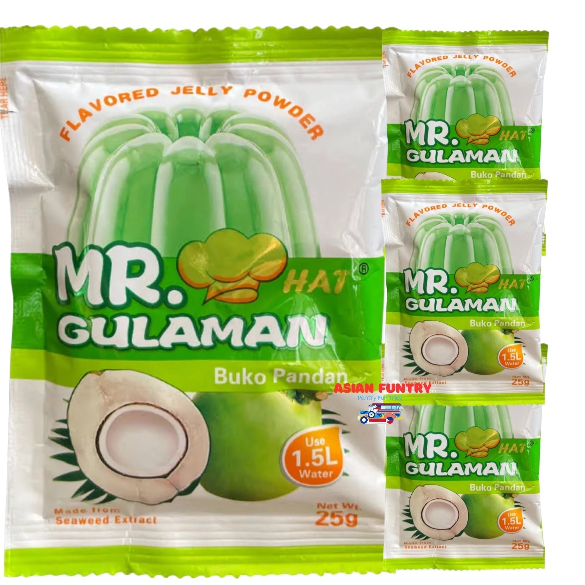 Mr. Gulaman Flavored Jelly Powder Buko Pandan (3+1 25g packs) - Asian Funtry